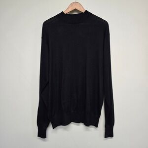 Neiman Marcus Sweater Mens XL Black Silk Cashmere Mock Neck Exclusive Luxury